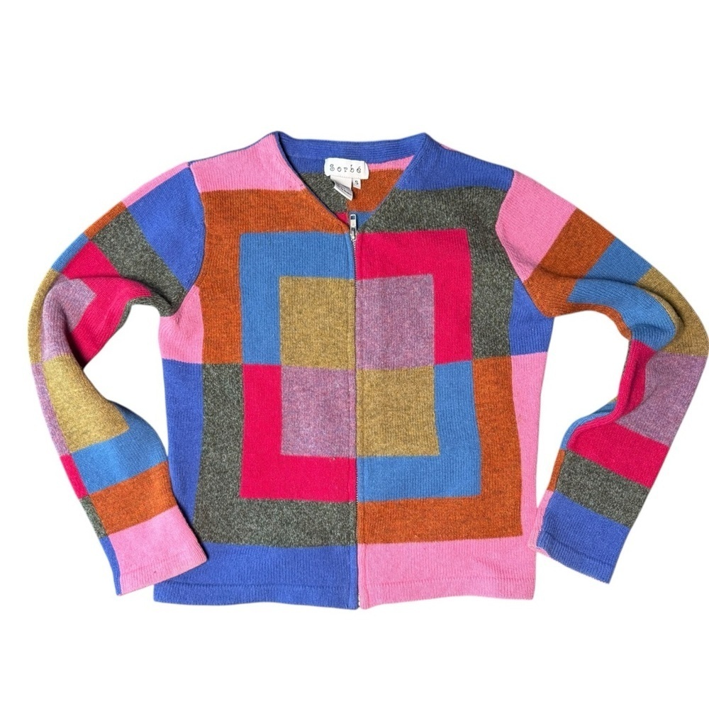 Sorbe Lambswool Colorful Zip Sweater Cardigan. small. - Picture 2 of 9
